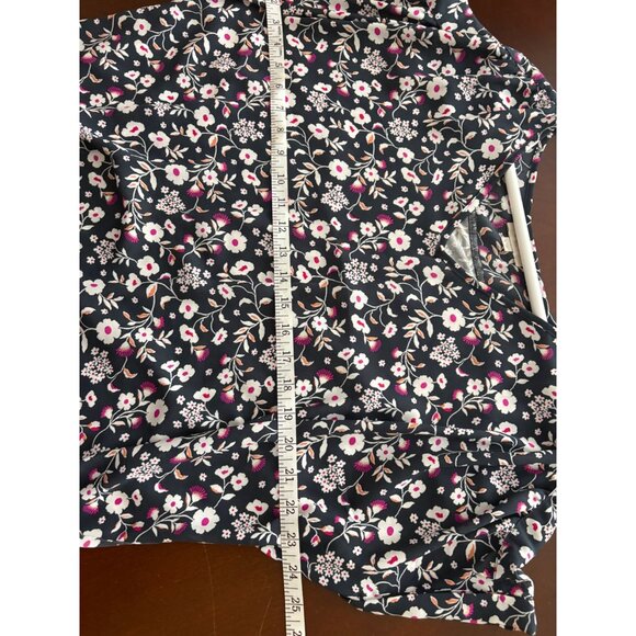 LOFT Floral V-Neck Blouse Black Short Sleeve Top Size XL - Picture 10 of 11